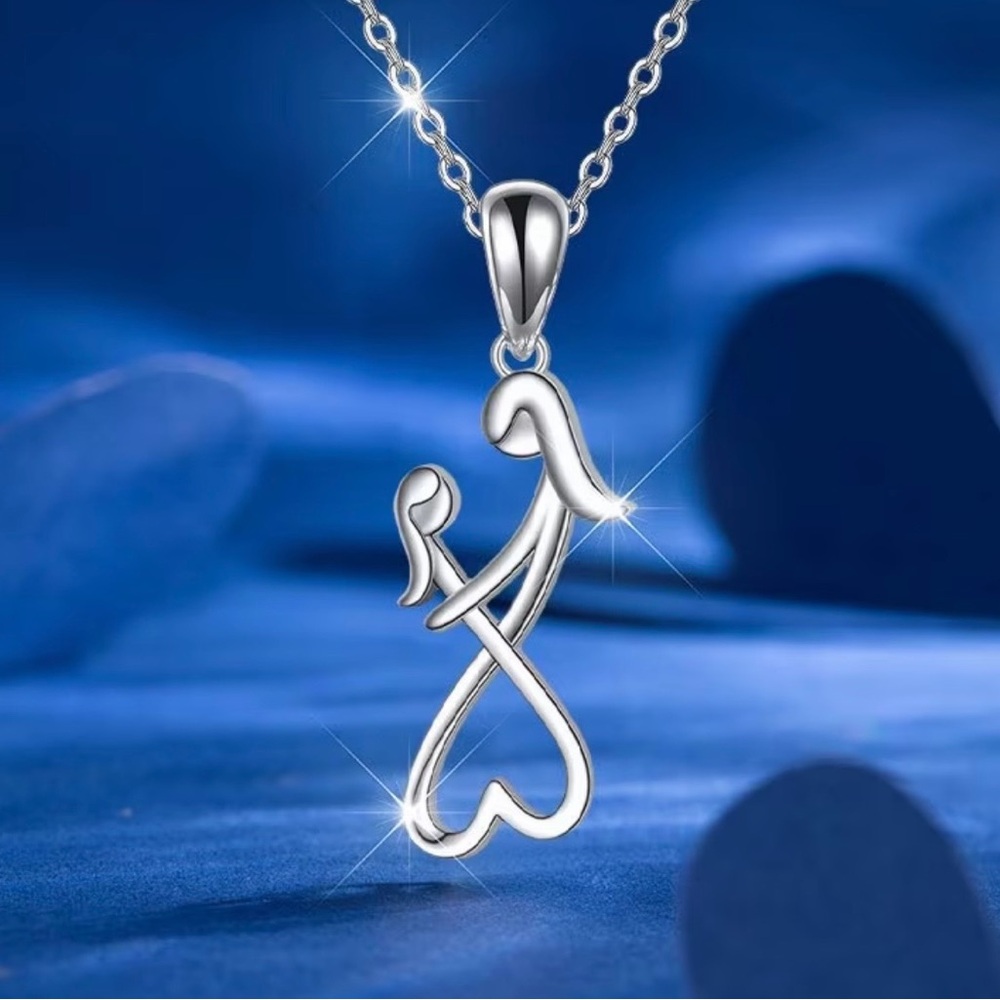 Elegant Mother and Daughter Silver Pendant Necklace